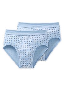 Slip Schiesser "Essentials", Herren, Gr. 7, blau (802, blau), Feinripp, Obermaterial: 100% Baumwolle, k&ouml;rpernah, Unterhosen Slip, mit Eingriff, Feinripp-Qualit&auml;t, Softbund, kariert, Baumwolle