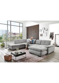 Ecksofa DIE PLANBAR "MP-IN16012 U-Form, mit Kaltschaum-Polsterung", silber, B:371cm H:85cm T:260cm, 85% Polyester;15% Nylon, Sofas, Ecksofa, inkl. Sitztiefenverstellung wahlweise mit weiteren Funktionen