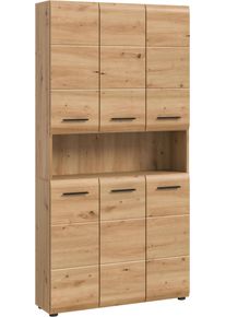 Stauraumschrank Welltime "FLORENZ, H&ouml;he 185 cm, 4 oder 6 T&uuml;ren, viel Stauraum", braun (artisan oak nb), B:90cm H:185cm T:30cm, Holzwerkstoff, MDF, Schr&auml;nke, Stauraumschrank, hochwertige MDF Front, Griff schwarz, Badschrank, Bad, Topseller