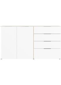 Sideboard Germania "Oakland", wei&szlig; (navarra, eiche, nachbildung, wei&szlig;), B:184cm H:102cm T:42cm, Glas, Holzwerkstoff, Sicherheitsglas ESG, Sideboards, Sideboard, in 2 Breiten, Fronten und Oberboden mit Glasauflage