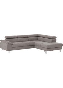 Ecksofa COTTA "Komaris L-Form, B: 249 cm", grau, B:249cm H:72cm T:100cm, Microfaser PRIMABELLE (100% Polyester);Kunstleder SOFTLUX;Feinstruktur (100% Polyester);Kunstleder SOFTLUX/Struktur (100% Polyester);NaturLEDER, Sofas, Ecksofa, mit Kopfteilverstellung, optional Bettfunktion, Bettkasten & Licht
