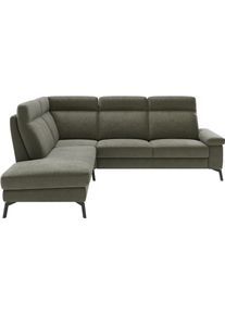 Ecksofa Home Affaire "Nalani, optionaler Sitzauszug, Breite: 252 cm", olive, B:252cm H:104cm T:215cm, 100% Polyester, Sofas, Ecksofa, Komfortabler Federkernsitz, gro&szlig;z&uuml;gige Ecke, klappbare Armlehne