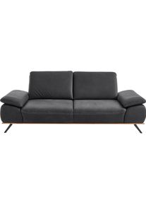 3-Sitzer DIE PLANBAR, aurelia graphit, B:232cm H:89cm T:112cm, Sichtrahmen: Aus Spannplatte mit aufgesetzter Weildeiche, funiert, Sofas, 3-Sitzer, optional mit echt bezogenem R&uuml;cken, Sitztiefen- und Armteilverstellung