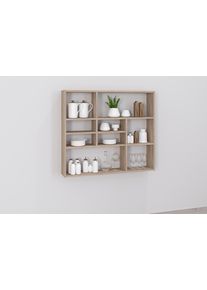 Wandregal FMD "Mika", braun (eichefarben), B:90cm H:78,5cm T:16cm, Holzwerkstoff, Regale, Wandregal, Regal mit vielen Ablagefl&auml;chen, 90 cm breit, 78,2 cm hoch