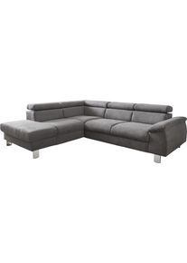 Ecksofa COTTA "Komaris L-Form, B: 249 cm", braun (grau), B:249cm H:72cm T:100cm, Microfaser PRIMABELLE (100% Polyester);Kunstleder SOFTLUX;Feinstruktur (100% Polyester);Kunstleder SOFTLUX/Struktur (100% Polyester);NaturLEDER, Sofas, Ecksofa, mit Kopfteilverstellung, optional Bettfunktion, Bettkasten & Licht