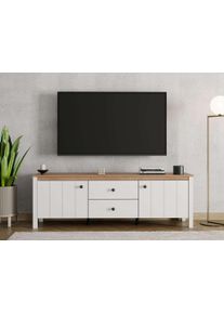 Lowboard Home Affaire "BEDFORD, TV-Board, TV-Kommode, TV-Schrank, TV-Unterschrank, TV-M&ouml;bel", wei&szlig; (opaque wei&szlig;), B:162cm H:53,5cm T:40cm, MDF, Metall, Spanplatte, Sideboards, Lowboard, MDF-Profil 2D ummantelt, Hotstamping