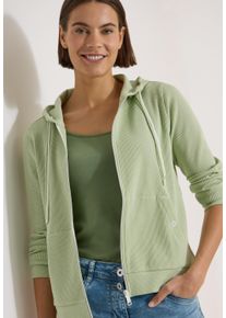 Kapuzensweatjacke Cecil, Damen, Gr. XL (44), gr&uuml;n (raw matcha lime), Sweatware, Obermaterial: 58% Baumwolle, 39% Polyester, 3% Elasthan. Futter: 100% Baumwolle, unifarben, l&auml;ssig geschnitten h&uuml;ftbedeckend, Rundhals, B&uuml;ndchen, Sweatjacken Kapuzensweatjacke, mit Struktur und seitlichen Taschen mit Knopf