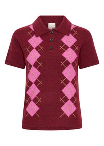 Kurzarmpullover Ichi "Kurzarm-Bluse IHDASILA", Damen, Gr. XL, rot (rhododendron harlekin), Obermaterial: 54% Polyester PES. 23% Polyacryl PAN. 13% Nylon NY. 6% Wolle mw. 4% Elasthan EL., Pullover Kurzarmpullover