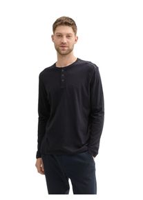 Langarmshirt Tom Tailor, Herren, Gr. S, schwarz (almost schwarz), Single Jersey, Obermaterial: 100% Baumwolle, unifarben, regular fit h&uuml;ftbedeckend, Rundhals, abgesteppte Kante, Shirts Langarmshirt, mit Knopfleiste