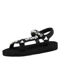 Riemchensandale Tamaris, Damen, Gr. 39, schwarz, Textil, Schuhe Riemchensandale, Keilabsatz, Plateau, Sandalette, Sommerschuh mit Schmucksteinen