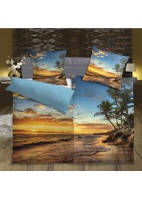 Partnerbettw&auml;sche Kinzler "Bio Baumwoll Renforce Partnerbettw&auml;sche "Traumstrand", bunt, B/L: 135cm x 200cm, 2 Stk., 2 Stk., Renforc&eacute;, B/L: 80cm x 80cm, 4 Stk., Renforc&eacute;, Obermaterial: 100% Baumwolle, Bettw&auml;sche, Partnerbettw&auml;sche, GOTS zertifiziert