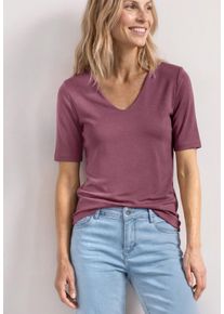 T-Shirt Street One "Style Palmira", Damen, Gr. 46, lila (schwarz clouded blush), Jersey, Obermaterial: 50% Baumwolle, 50% Modal. Futter: 100% Baumwolle, slim fit h&uuml;ftlang, V-Ausschnitt, abgesteppte Kante, Shirts T-Shirt, im neuen Style Palmira