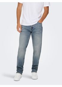 Only & Sons Straight-Jeans ONLY & SONS "ONSEDGE PERFORMANCE LB 3816 DOT DNM NOOS", Herren, Gr. 36, L&auml;nge 32, light blau denim, Denim/Jeans, Obermaterial: 99% Baumwolle, 1% Elasthan, Abriebeffekte, straight fit lang, Jeans Straight-Jeans, Baumwollmischung, straight fit