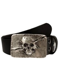 Lederg&uuml;rtel RETTUNGSRING G&Uuml;RTEL, Damen, Gr. 90, schwarz, Leder, unifarben, G&uuml;rtel Lederg&uuml;rtel, mit austauschbarer Schlie&szlig;e &raquo;Totenkopf Silber&laquo;
