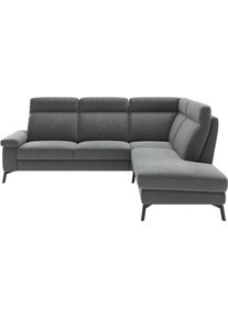 Ecksofa Home Affaire "Nalani, optionaler Sitzauszug, Breite: 252 cm", grau, B:252cm H:104cm T:215cm, 100% Polyester, Sofas, Ecksofa, Komfortabler Federkernsitz, gro&szlig;z&uuml;gige Ecke, klappbare Armlehne