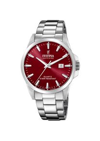 Quarzuhr Festina "Swiss Made", rot (silberfarben, rot), Armbanduhren, Damen, silberfarben, Quarzuhr, Armbanduhr, Damenuhr, Herrenuhr, Swiss Made, Edelstahlarmband, analog