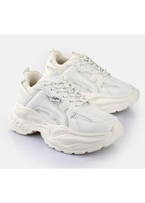 Plateausneaker Buffalo "YUNO", Damen, Gr. 42, wei&szlig;, Lederimitat, Textil, Schuhe Plateausneaker, Chunky-Sneaker, Schn&uuml;rschuh, Leichtgewicht mit Memory Foam-Innensohle