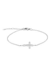 Armband Tamaris "Cross, Kreuz-Motiv", silber (edelstahlfarben, kristallwei&szlig;, kristallwei&szlig;), Armb&auml;nder, Damen, 21cm, Edelstahl, Armband, mit Zirkonia (synth.)