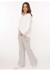 Sweathose Zwillingsherz "Feel Good Club", Damen, Gr. S/M, N-Gr, grau (light gray melange), Sweatware, Obermaterial: 60% Baumwolle, 40% Polyester, bestickt, unifarben, lang, Hosen Sweathose, unifarben, kleine Stickerei