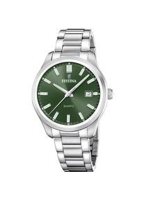 Quarzuhr Festina "Classic Steel", silberfarben, gr&uuml;n, Armbanduhren, Herren, Quarzuhr, Armbanduhr, Herrenuhr, Edelstahlarmband, analog, Tag