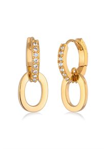 Paar Creolen Elli Premium "Ohrringe Creole Wei&szlig; 925 Silber vergoldet, mit Kristallen von Swarovski(R)" Gr. 25, gold, Ohrringe, Damen, 25, Silber 925 (Sterlingsilber), Paar Creolen
