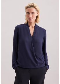 Wickelbluse Seidensticker "Schwarze Rose", Damen, Gr. M38, blau (dunkelblau), 100% Polyester, unifarben, regular fit, V-Ausschnitt, Blusen Wickelbluse, V-Neck Uni