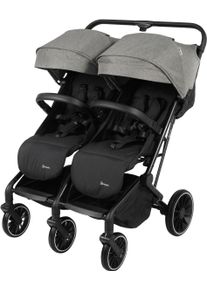 Zwillingsbuggy BABYGO "Zwillingskinderwagen GOTwice", Baby, grau (grau melange), Kinderwagen Zwillingsbuggy, mit drei schwenkbaren Vorderr&auml;dern