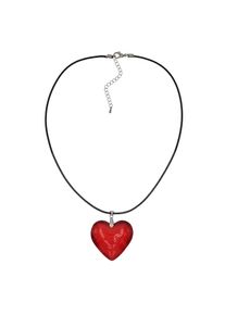 Herzkette Firetti "Schmuck Geschenk Transparent red heart", rot (metallfarben, schwarz, rot), Halsketten, Damen, Kunststoff Metall Textil, L: 57, Kunststoff, Metall, Textil, Herzkette