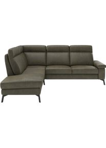 Ecksofa Home Affaire "Nalani, optionaler Sitzauszug, Breite: 252 cm", olive, B:252cm H:104cm T:215cm, 100% Leder, Sofas, Ecksofa, Komfortabler Federkernsitz, gro&szlig;z&uuml;gige Ecke, klappbare Armlehne