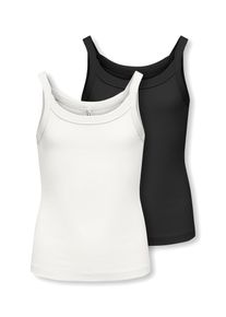 Tr&auml;gertop KIDS Only "KOGJILL LIFE S/L TOP CS JRS 2-PACK", M&auml;dchen, Gr. 134/140, schwarz-wei&szlig; (schwarz pack:cloud dancer), Jersey, Obermaterial: 95% Baumwolle, 5% Elasthan, unifarben, normal, ohne Ausschnitt, Tops Tr&auml;gertop, Baumwollmischung, elastisch
