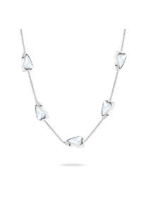 Edelstahlkette Liebeskind Berlin "Schmuck Geschenk Halskette Glass Heart", edelstahlfarben, transparent, Halsketten, Damen, Edelstahl, L: 45 B: 1,3mm, Edelstahlkette, mit Glasstein, B:1,3mm