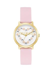 Quarzuhr Guess "DEVOTION", rosa (rosa, wei&szlig;), Armbanduhren, Damen, goldfarben, Quarzuhr, Armbanduhr, Damenuhr, Silikonarmband, analog