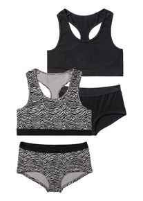 Set: Bustier Bench., M&auml;dchen, Gr. 134/140, N-Gr, schwarz (schwarz, grau), Obermaterial: 95% Baumwolle, 5% Elasthan, unifarben, figurbetont, BH-Sets Set: Bustier, in tonigem Zebramuster