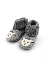 H&uuml;ttenschuhe MaxiMo, M&auml;dchen, Gr. 25 (26), grau (grau, meliert), Obermaterial: 100% Wolle, bestickt, mehrfarbig, Schuhe H&uuml;ttenschuhe, Wolle, Anti-Rutsch-Sohle, Strickb&uuml;ndchen