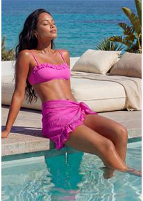 Strandrock Lascana "mit R&uuml;schenkante, leicht transparente Chiffonware", Damen, Gr. 1, blau (magenta), Chiffon, Obermaterial: 100% Polyester, unifarben, figurumspielend kurz, R&ouml;cke Strandrock, Pareo, kurzer Wickelrock, Beach Cover-up