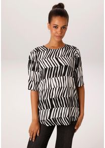 Schlupfbluse Aniston CASUAL, Damen, Gr. 48, wei&szlig;, schwarz, Cr&ecirc;pe, Obermaterial: 100% Viskose, gemustert, gestreift, figurumspielend h&uuml;ftlang, Rundhals, Blusen Schlupfbluse, mit extravagantem Streifenmuster