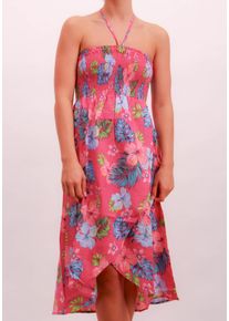 JOOP! Strandkleid JOOP JEANS "JEANS HIBISCUS", Damen, Gr. 38, N-Gr, pink (pink aop), Web, Obermaterial: 50% Baumwolle, 50% Modal, bequem knieumspielend, Kleider Strandkleid, mit Wickel-Stil im Rockteil, aus Baumwollmischung