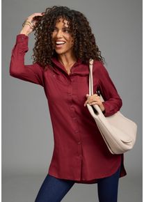 Boysen's Longbluse BOYSEN'S, Damen, Gr. 42, rot (bordeaux), Web, Obermaterial: 100% Viskose, unifarben, figurumspielend h&uuml;ftbedeckend, 1-Knopf-Manschette, Blusen Longbluse, mit tiefen Seitenschlitzen