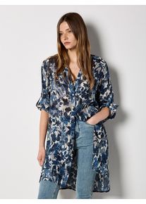 Hemdbluse Apricot "Tunika-Hemd", Damen, Gr. L (40), blau (navy), gewebt, Obermaterial: 80% Viskose CV. 20% Nylon NY., gebl&uuml;mt, V-Ausschnitt, Knopf, Blusen Hemdbluse, mit Blumenmuster