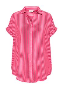 Longbluse Only CARMAKOMA "CARPENNA SS LOOSE SHIRT WVN", Damen, Gr. 42, raspberry stripes:cloud dancer, Web, Obermaterial: 100% Viskose, gestreift, loose fit Po-bedeckend, V-Ausschnitt, mit Aufschlag, Blusen Longbluse, Viskose, loose fit