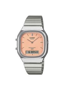 Chronograph CASIO VINTAGE, edelstahlfarben, orange, Armbanduhren, Damen, Chronograph, Quarzuhr, Armbanduhr, Damenuhr, Herrenuhr, Edelstahlarmband, analog
