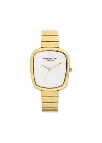 Quarzuhr Copenhagen Studios "Curved Watch", gold (goldfarben, wei&szlig;), Armbanduhren, Damen, Quarzuhr, Armbanduhr, Damenuhr, Edelstahlarmband, analog