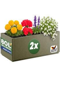 Casaria Blumentopf Ethica 2er-Set Olivgr&uuml;n Kunststoff 80x36x36cm