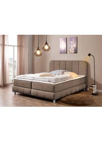 Boxbett Home Affaire "Abtenau inkl. Topper", hellbraun, B:207cm L:207cm, Komplettbetten, Boxbett, Boxbett, inkl. Topper