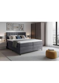 Boxspringbett Home Affaire "Ilona, Doppelbett, Polsterbett, Federkernbett, Komforbett, 160, 180 cm", dunkelgrau, B:166cm L:213cm, 100% PES, Komplettbetten, Boxspringbett, inkl. Topper, zwei Bettk&auml;sten, Taschen-Federkernmatratze, H&auml;rtegrad 3