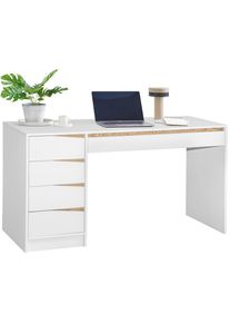 Venda Schreibtisch, Wei&szlig;, Eichefarben, Holzwerkstoff, 5 Schublade(n) Schubladen, rechteckig, Wange, Sockel, 60x76x140 cm, Bsci, Stauraum, B&uuml;rom&ouml;bel, B&uuml;rom&ouml;bel-Sets & B&uuml;rom&ouml;bel-Serien, B&uuml;rom&ouml;belserien