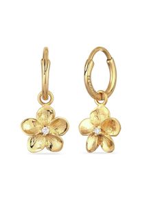 Paar Creolen Elli "Ohrringe Creolen Frangipani Blume mit Zirkonia Wei&szlig; 925 Sterling Silber" Gr. 20, gold, Ohrringe, Damen, 20, Silber 925 (Sterlingsilber), Paar Creolen
