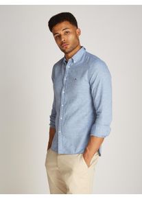 Langarmhemd Tommy Hilfiger "BRUSHED LINEN SOLID Slim Fit SHIRT", Herren, Gr. 3XL, N-Gr, blau (shirt blau), Web, Obermaterial: 85% Baumwolle, 15% Leinen, slim fit, 1-Knopf-Manschette, Hemden Langarmhemd