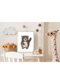 Bild mit Rahmen queence "Brauner B&auml;r", braun (farbe rahmen: natur, braun, beige, farbe bild(er): braun), B:40cm H:50cm T:1,5cm, Holz, Plexiglas, Bilder, Bild mit Rahmen, HD Premium Posterdruck mit Echtholzrahmen