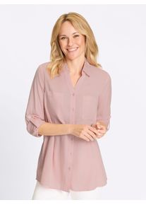 Longbluse Classic Basics, Damen, Gr. 46, rosa (hortensie), 58% Viskose, 28% Baumwolle, 14% Leinen, unifarben, Blusen Longbluse